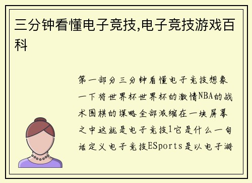 三分钟看懂电子竞技,电子竞技游戏百科